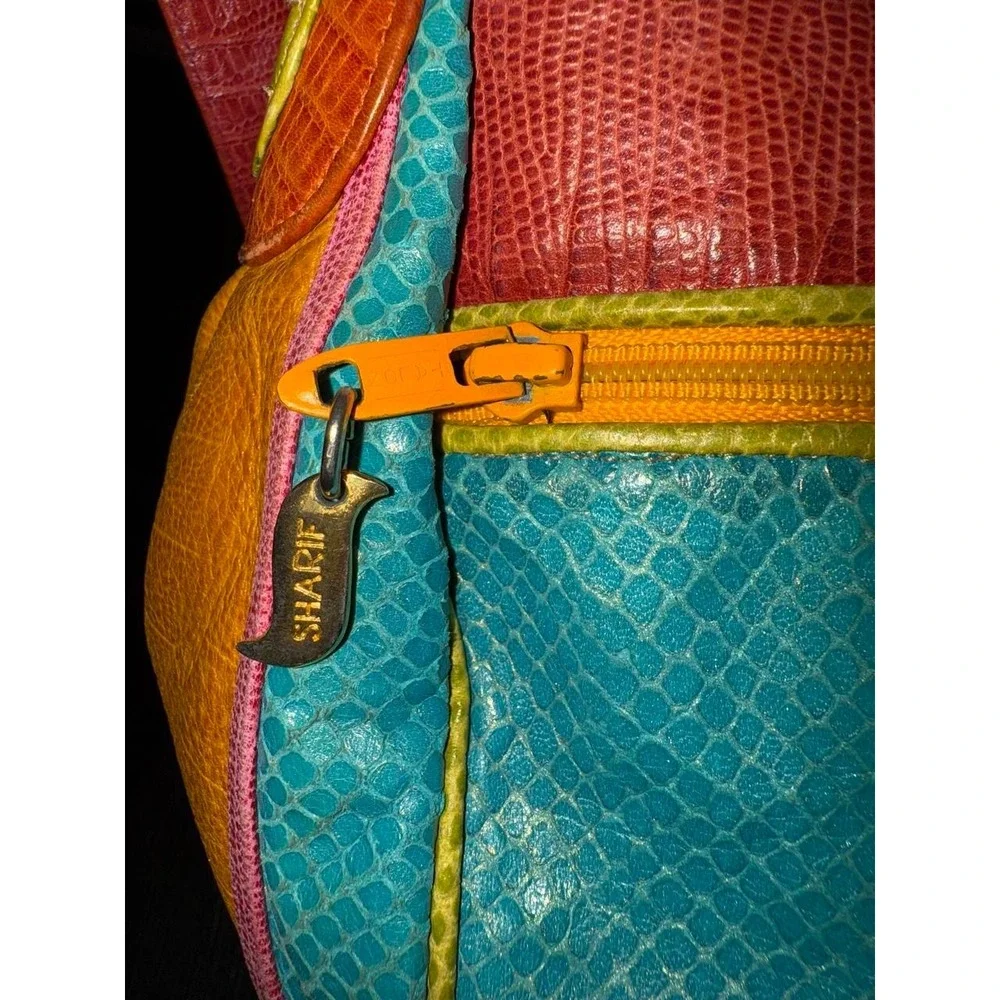 Vintage Sharif 80s 90s Multicolor Patchwork Leather Shoulder Bag Made in USA